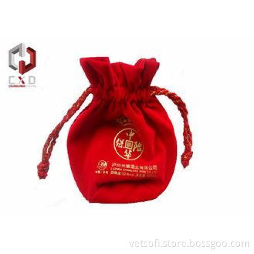 Wine Bottle Velvet Drawstring Bag With Silk Screen Printing